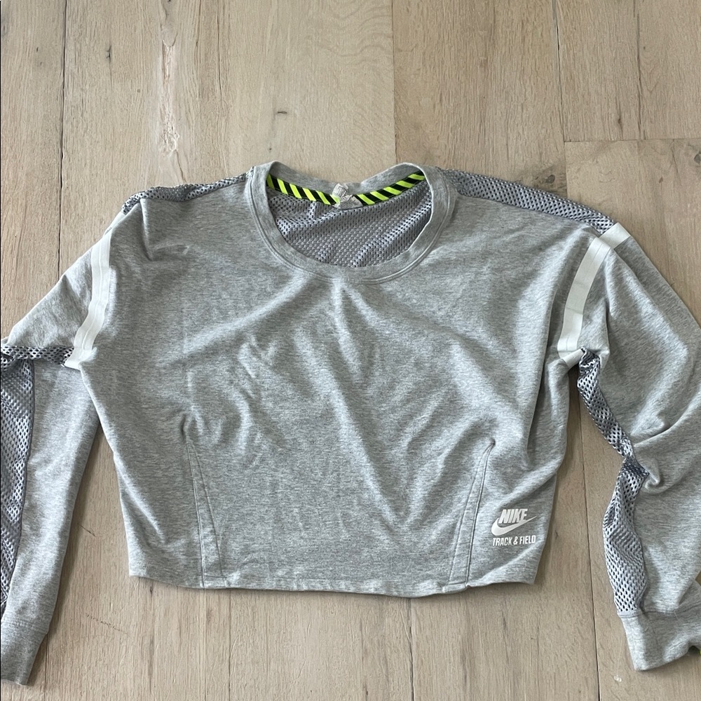 Nike Track and Field Grey Mesh Back Cropped Sweatshirt Size Medium